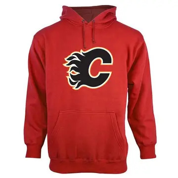 Men's Calgary Flames Red Old Time Hockey Big Logo with Crest Pullover Hoodie -